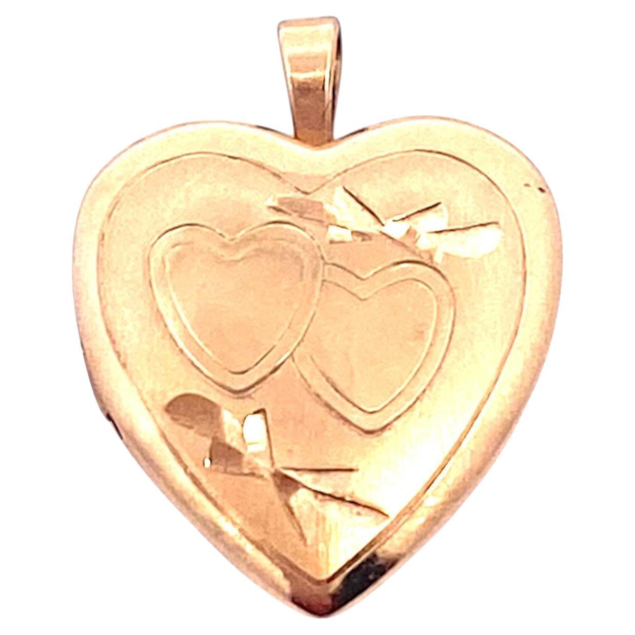 Vintage 14K Yellow Gold Small Heart Locket Charm Pendant