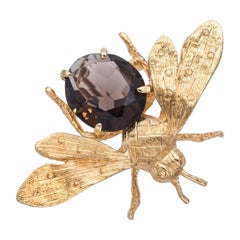 Vintage 14k Yellow Gold Smoky Quartz Bumblebee Brooch