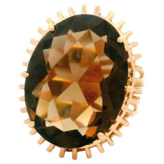 Vintage 14k Yellow Gold Smoky Quartz High Profile Open Wire Work Cocktail Ring