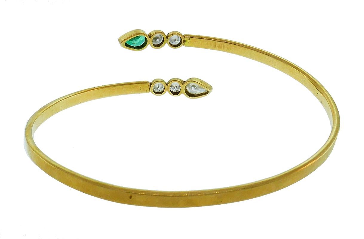 Women's Vintage 14k Yellow Gold Snake Bangle Bracelet Emerald Diamond