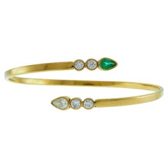 Vintage 14k Yellow Gold Snake Bangle Bracelet Emerald Diamond