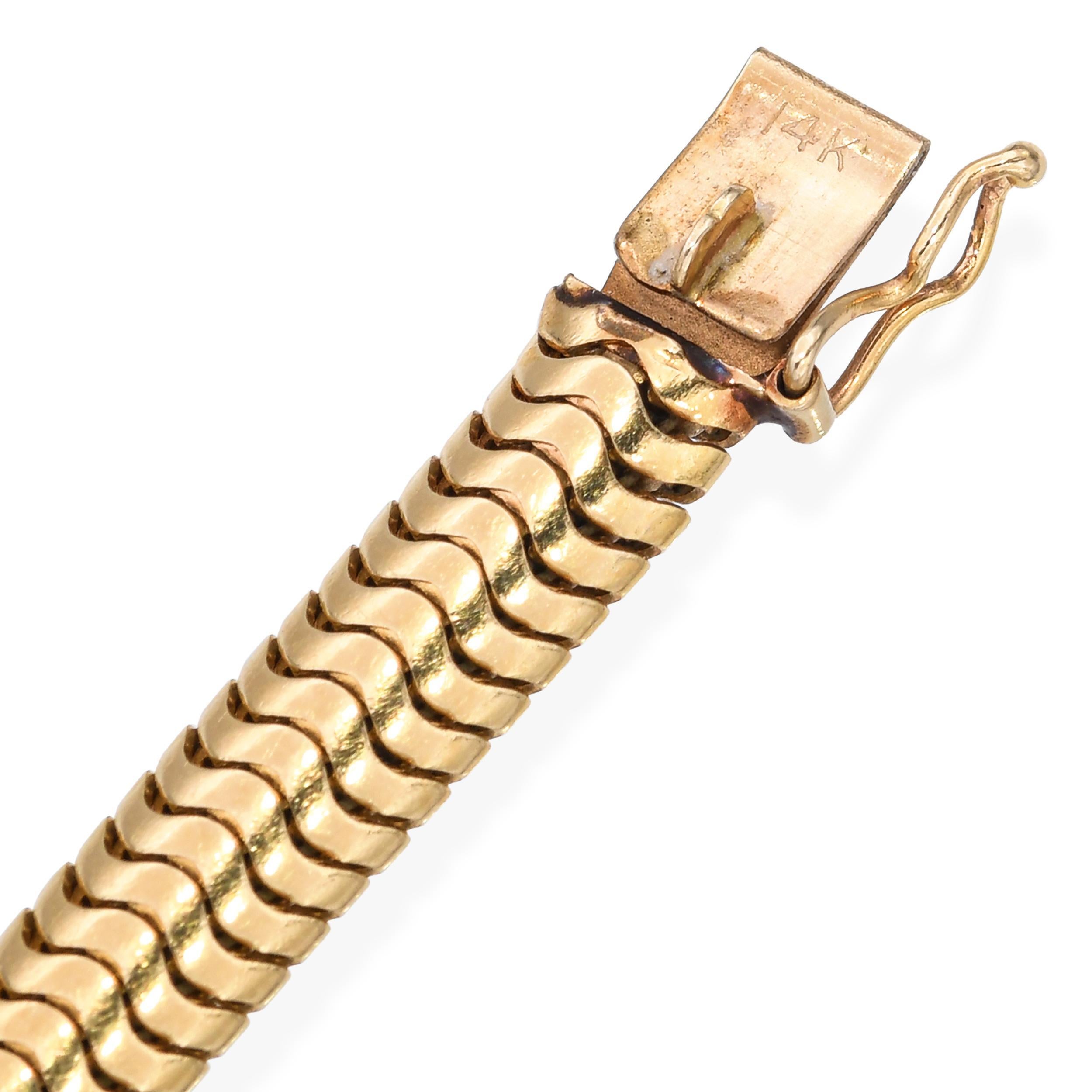 Bracciale a catena a serpente in oro giallo 14k vintage in vendita 1