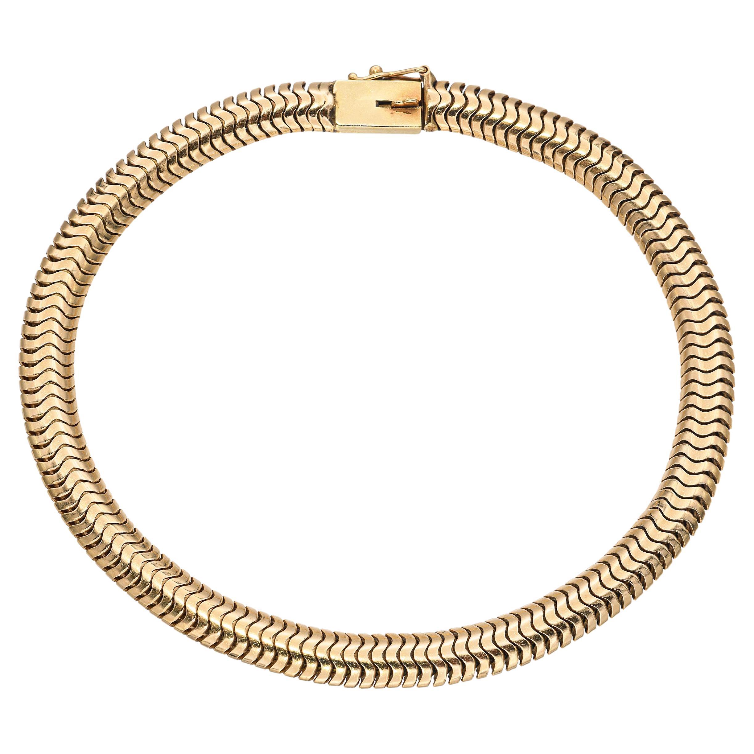 Bracciale a catena a serpente in oro giallo 14k vintage in vendita