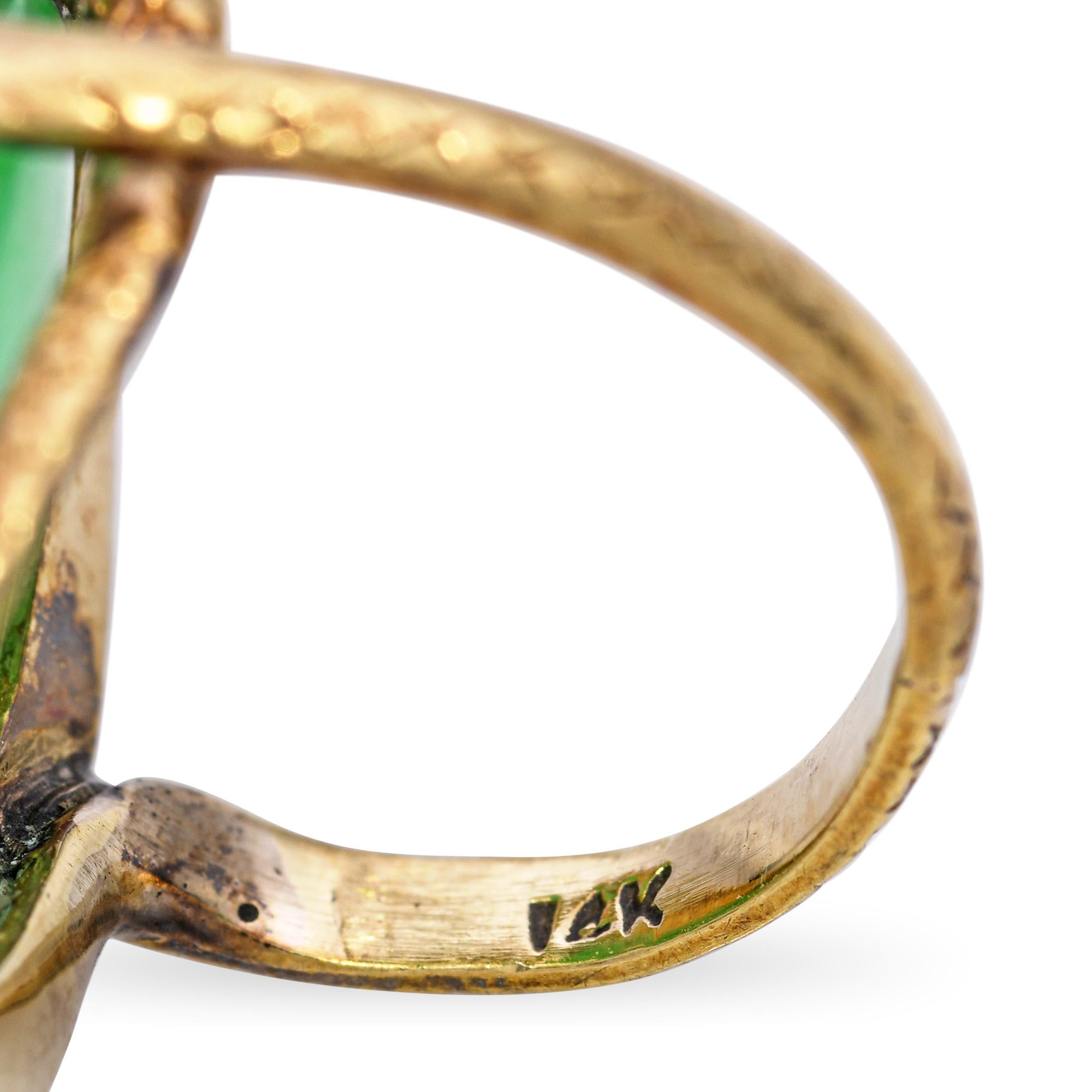 Vintage 14k Yellow Gold Snake Jade Ring For Sale 2