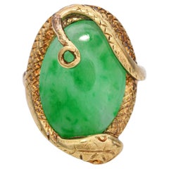 Vintage 14k Yellow Gold Snake Jade Ring