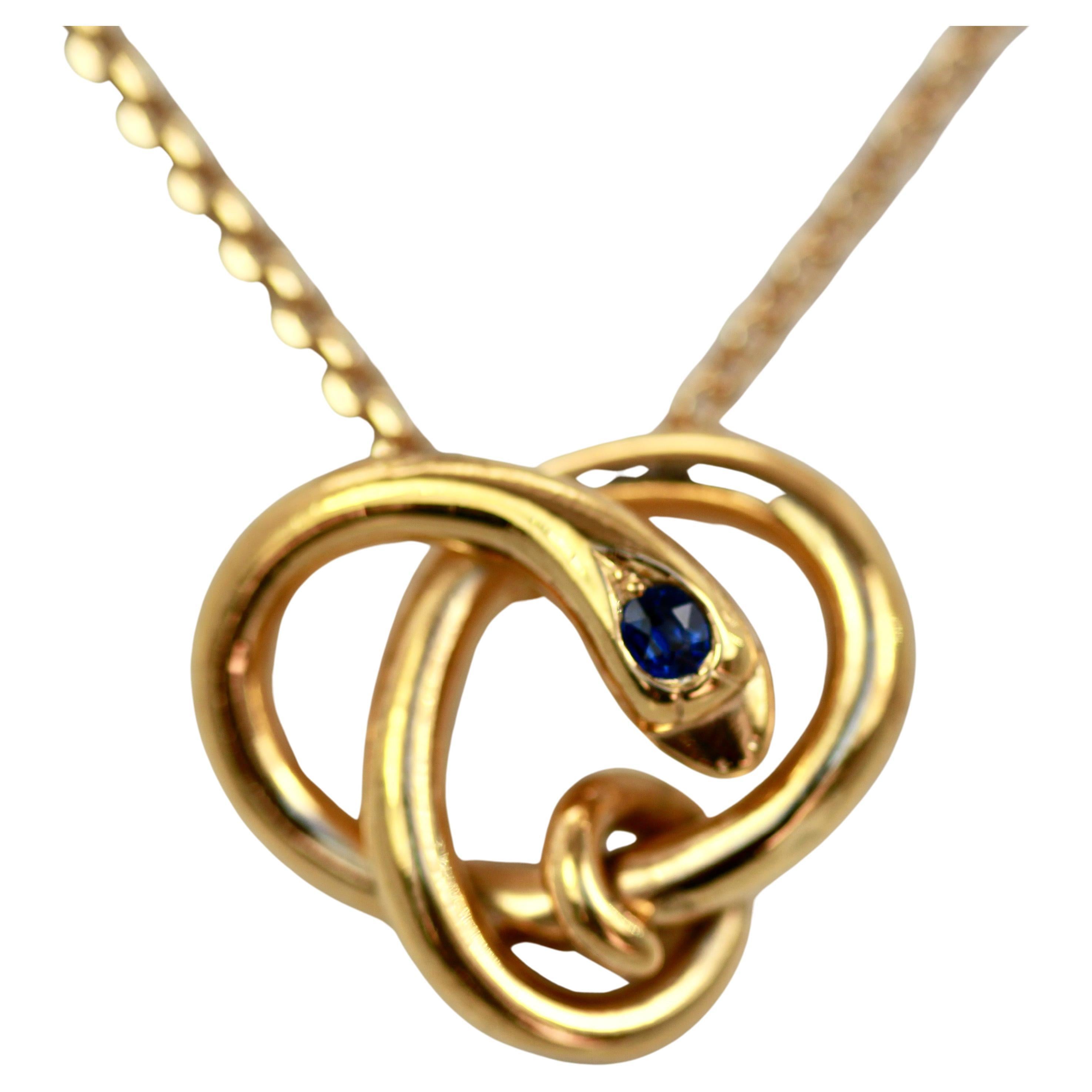 Vintage 14K Yellow Gold Snake W/ Sapphire Head Pendant / Necklace