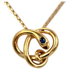 Vintage 14K Yellow Gold Snake W/ Sapphire Head Pendant / Necklace