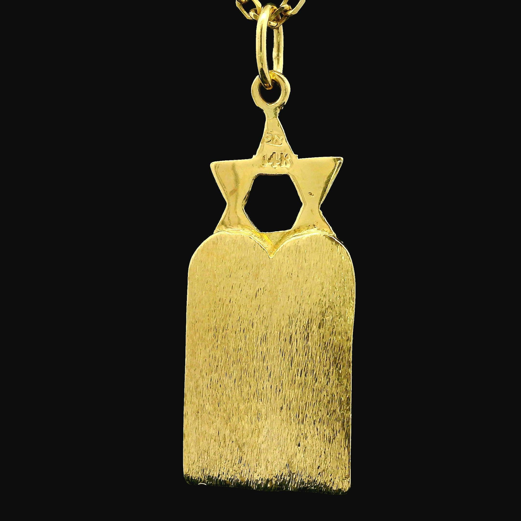 Vintage 14k Yellow Gold Star Of David Ten Commandments Pendant 20