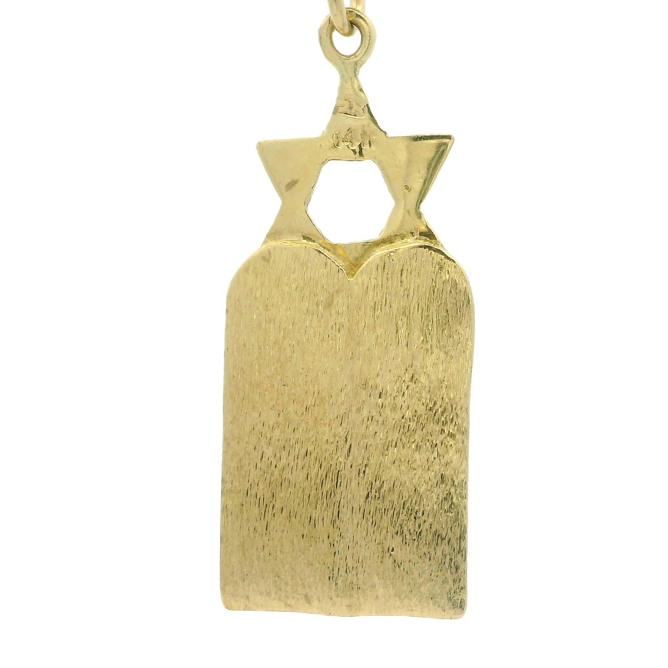 Vintage 14k Yellow Gold Star Of David Ten Commandments Pendant 20