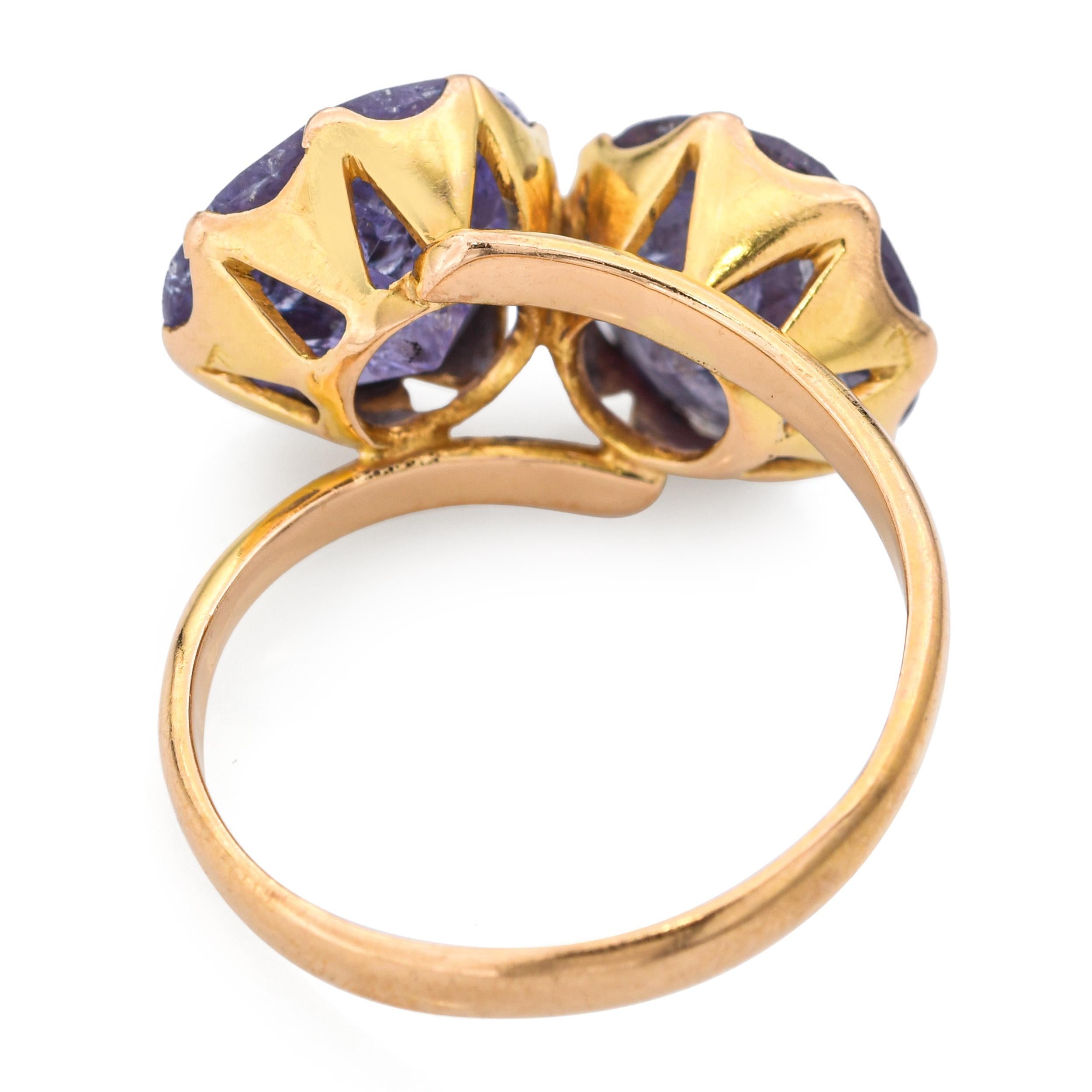 Vintage 14k Gelbgold Synthetischer Alexandrit Toi Et Moi Ring für Damen oder Herren im Angebot