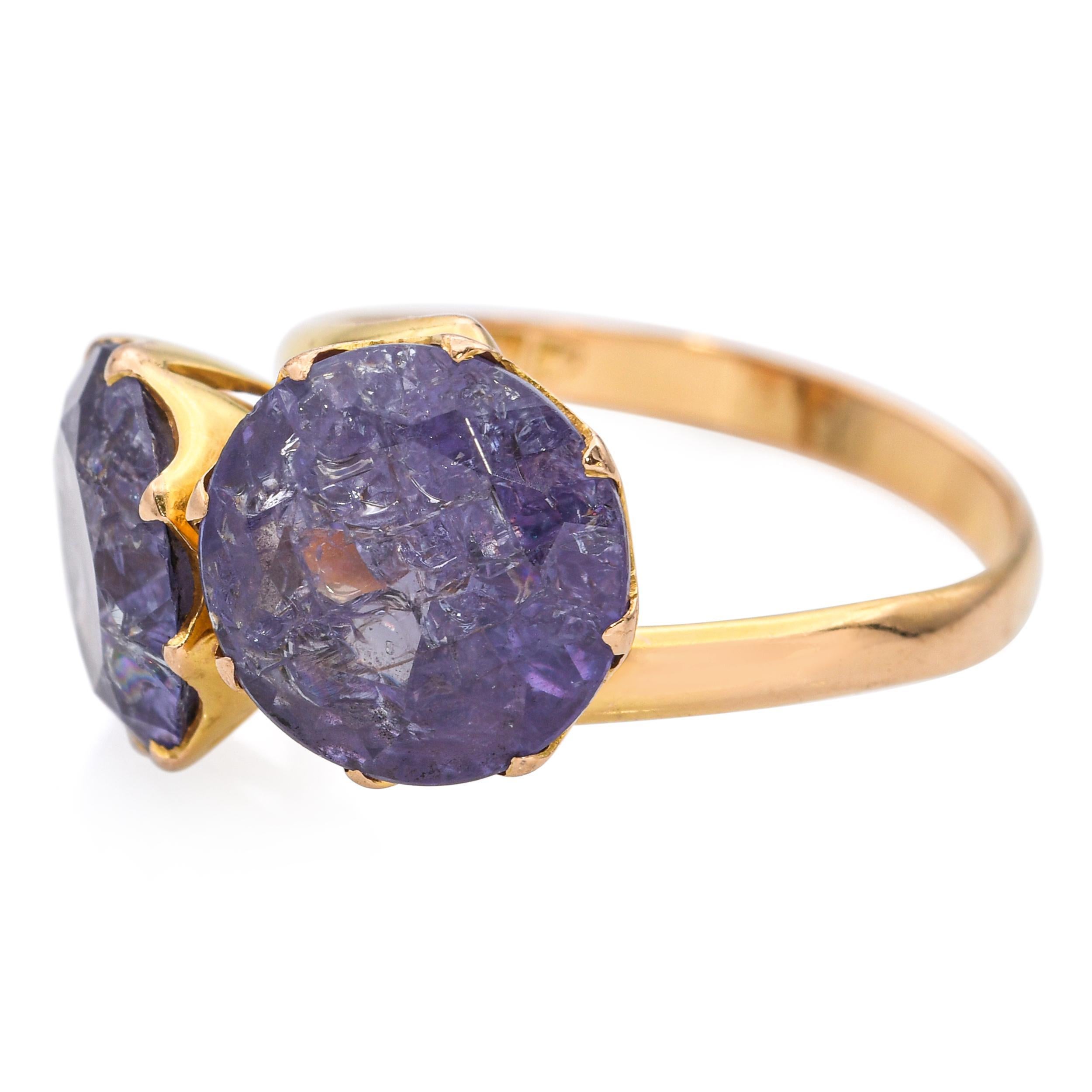 Vintage 14k Gelbgold Synthetischer Alexandrit Toi Et Moi Ring im Angebot 2