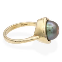 Vintage 14k Yellow Gold Tahitian Pearl and Diamond Ring