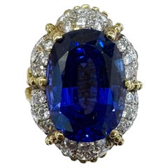 Vintage 14K Yellow Gold Tanzanite Diamond Cluster Ring