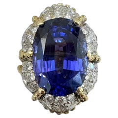 Vintage 14K Yellow Gold Tanzanite Diamond Cluster Ring