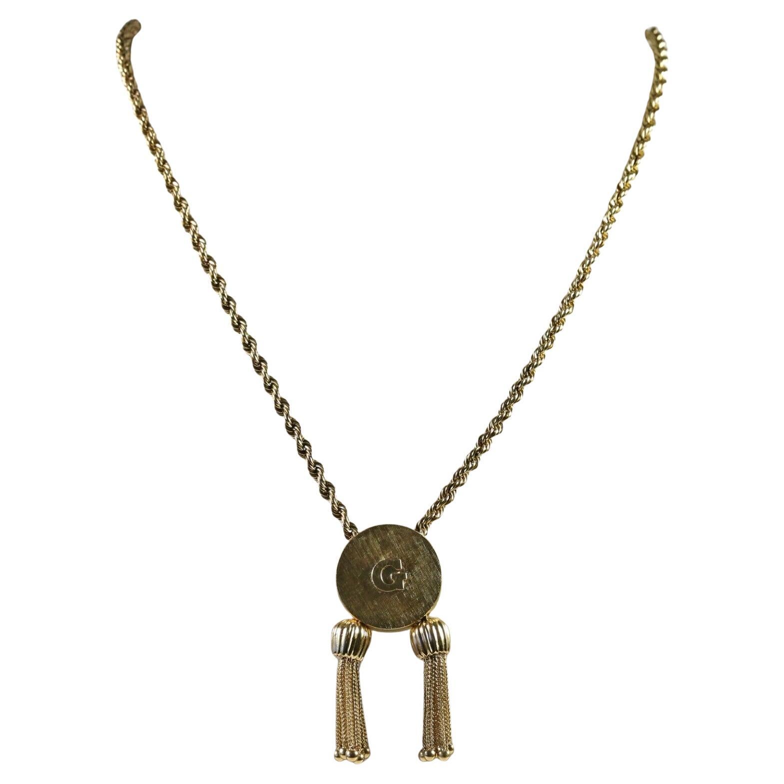 Collier « G » vintage en or jaune 14 carats à pompon, 32 pouces - 39,0 g