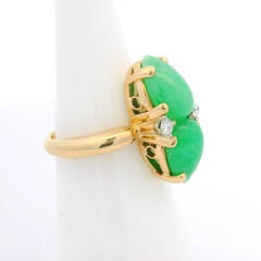 Vintage 14k Yellow Gold Teardrop Jade & Diamond Cocktail Twin Ring