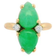 Vintage 14k Yellow Gold Teardrop Jade & Diamond Cocktail Twin Ring