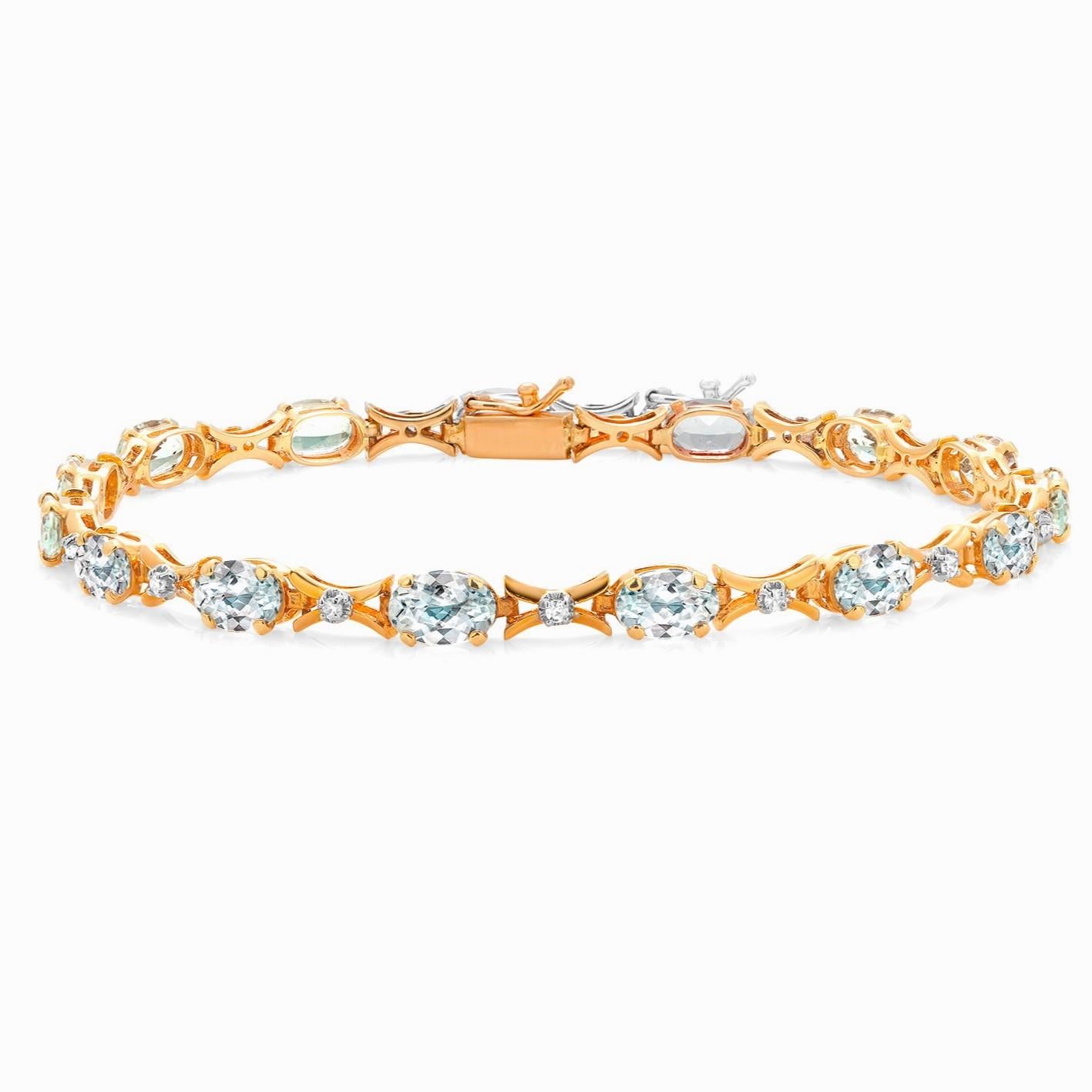 Vintage 14K Yellow Gold Tennis Bracelet with Aquamarines and Diamonds 1