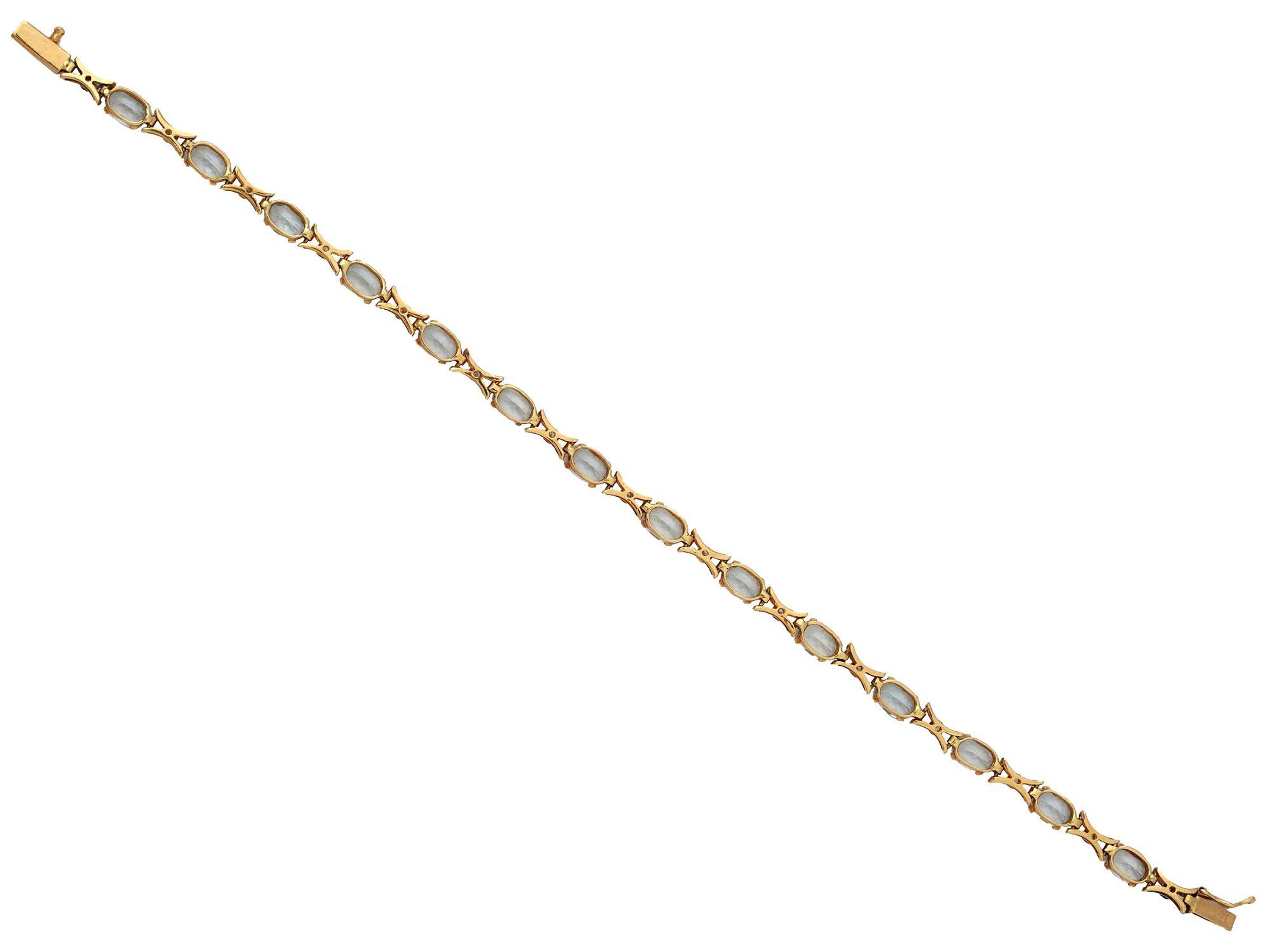 Women's Vintage 14K Yellow Gold Tennis Bracelet with Aquamarines and Diamonds