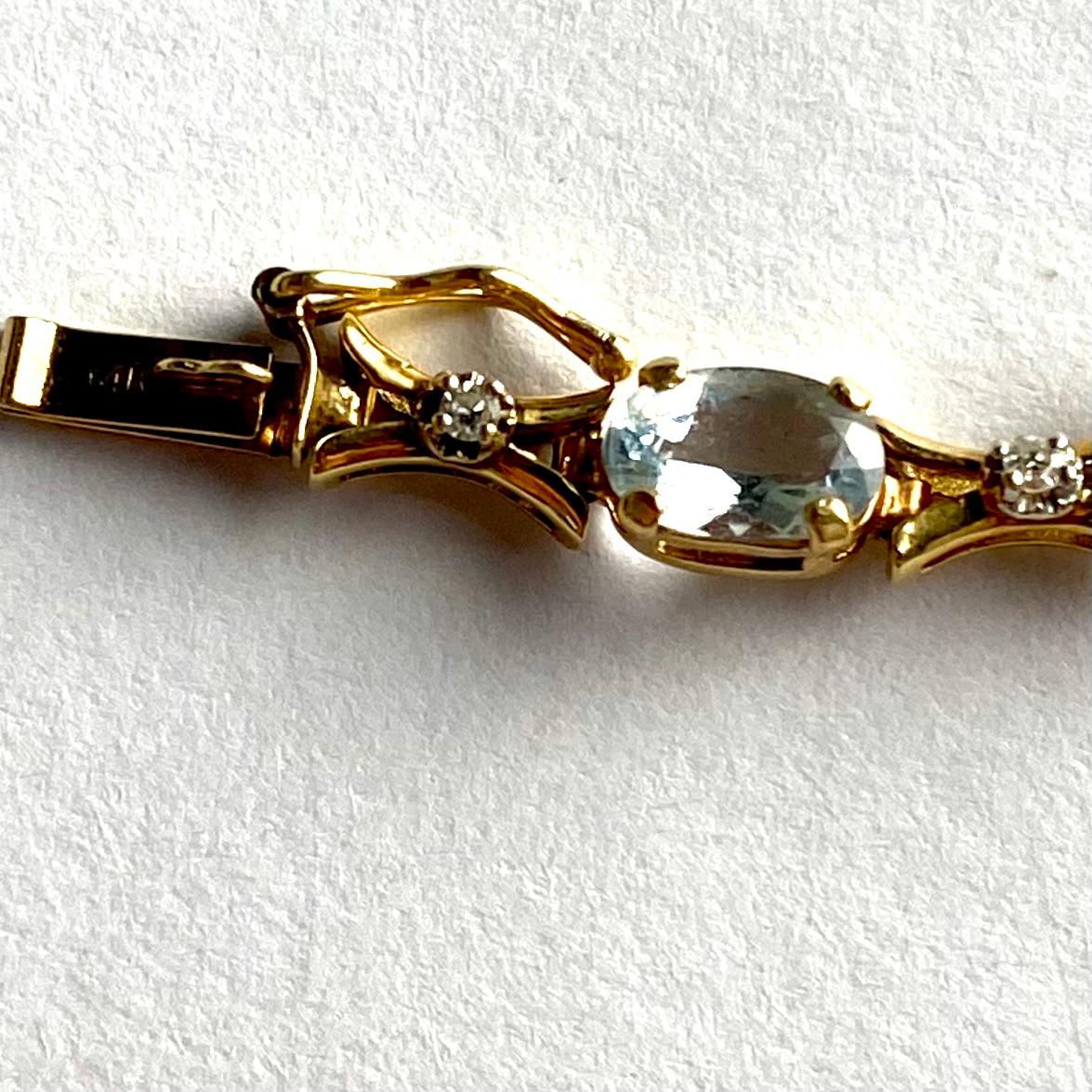 Vintage 14K Yellow Gold Tennis Bracelet with Aquamarines and Diamonds 5