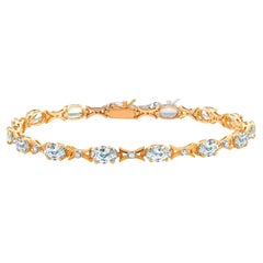 Vintage 14K Yellow Gold Tennis Bracelet with Aquamarines and Diamonds