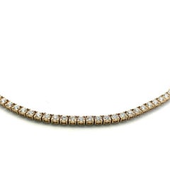 Vintage 14K Yellow Gold Tennis Necklace with 6 Carat Round I VS Diamonds