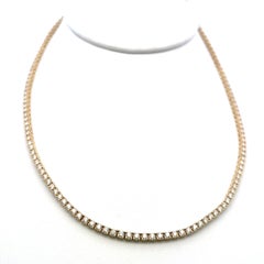 Vintage 14K Yellow Gold Tennis Necklace with 6 Carat Round I-VS Diamonds