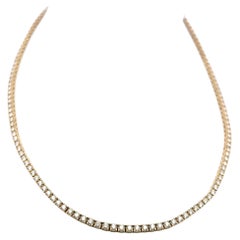 Vintage 14K Yellow Gold Tennis Necklace with 6 Carat Round I VS Diamonds