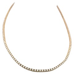 Vintage 14K Yellow Gold Tennis Necklace with 6 Carat Round I-VS Diamonds