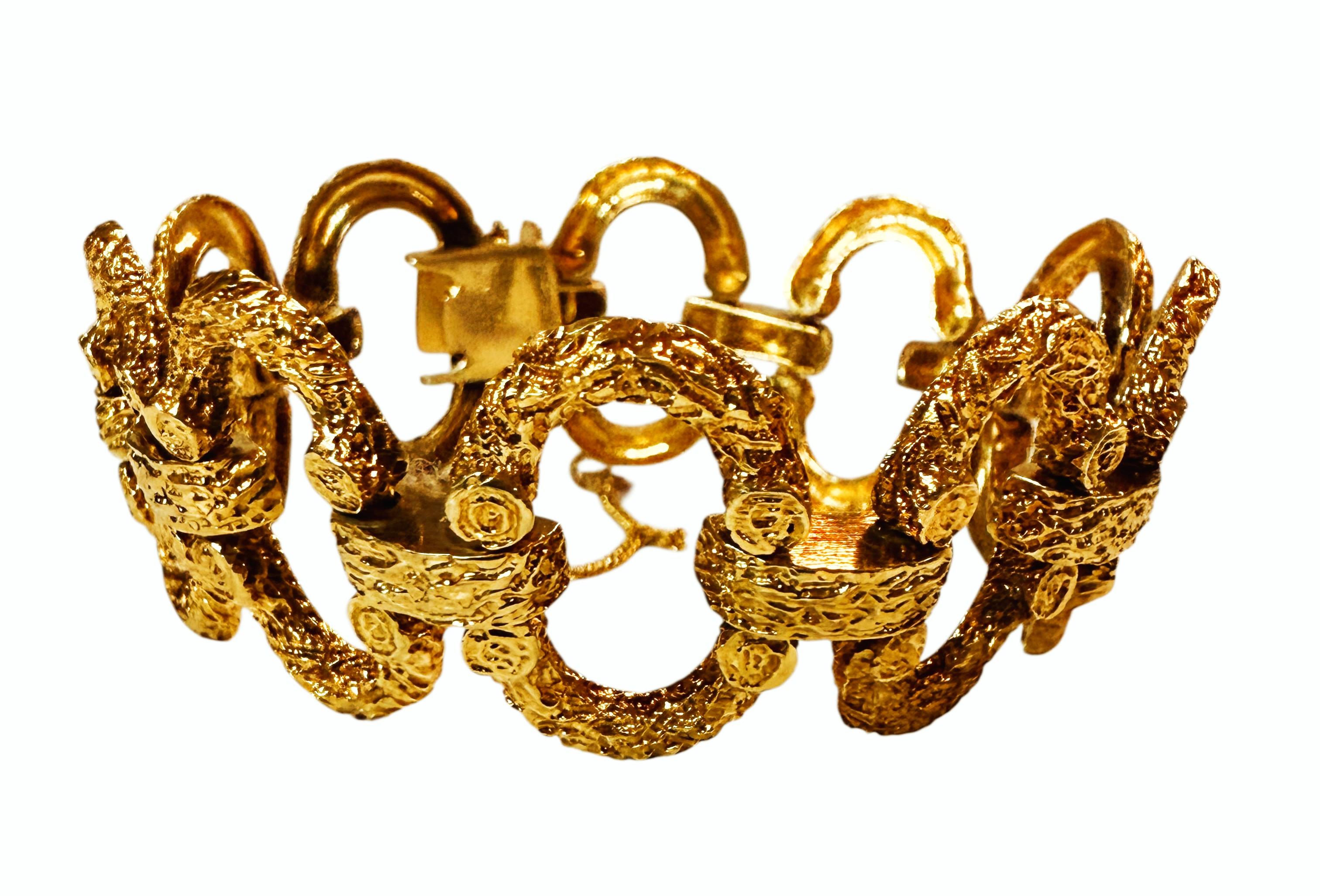 Pulsera de eslabones gruesos con textura vintage de oro amarillo de 14 quilates 31,70 gramos en venta 6
