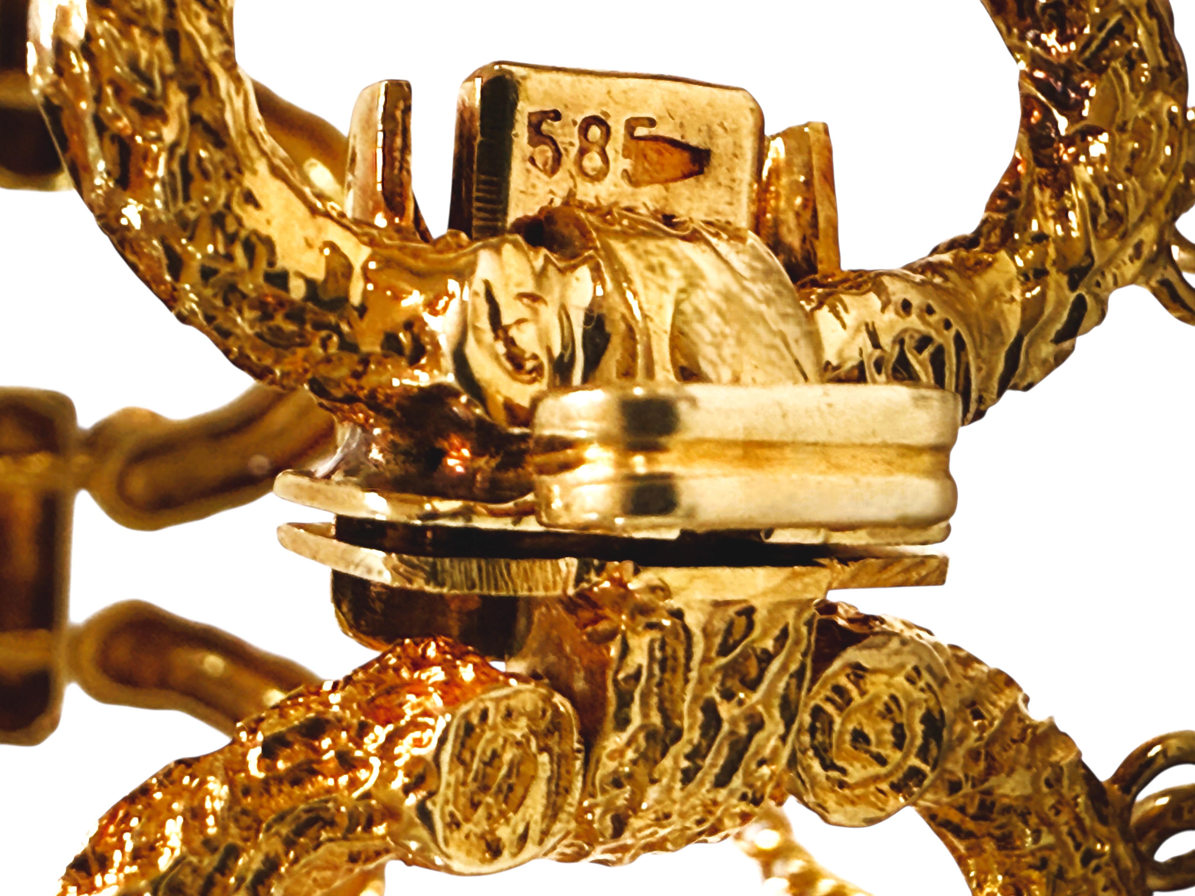 Pulsera de eslabones gruesos con textura vintage de oro amarillo de 14 quilates 31,70 gramos en venta 1