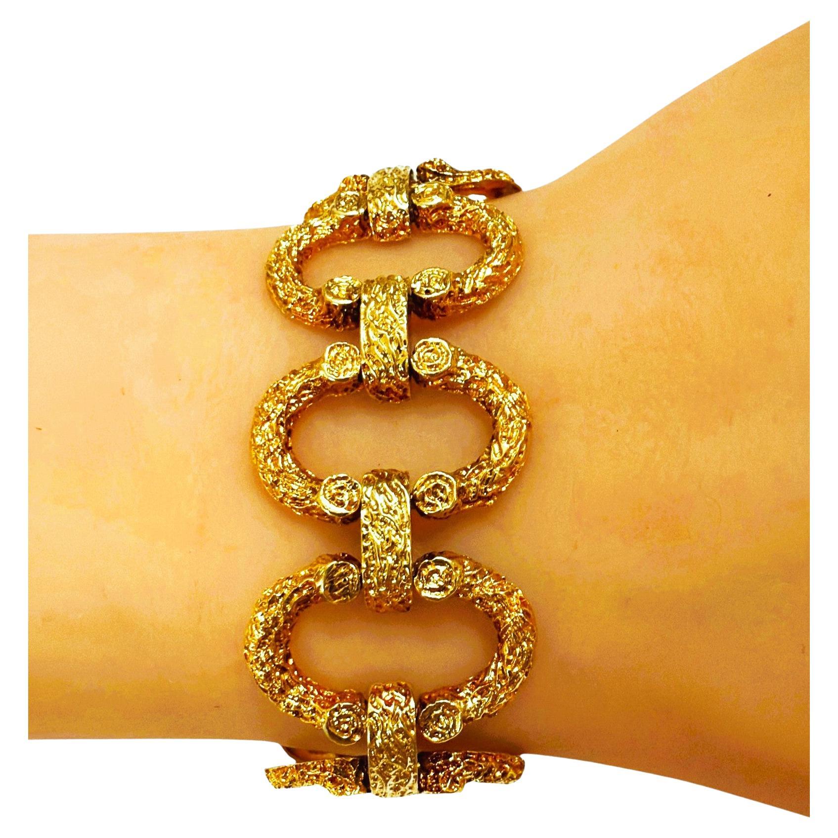 Pulsera de eslabones gruesos con textura vintage de oro amarillo de 14 quilates 31,70 gramos en venta