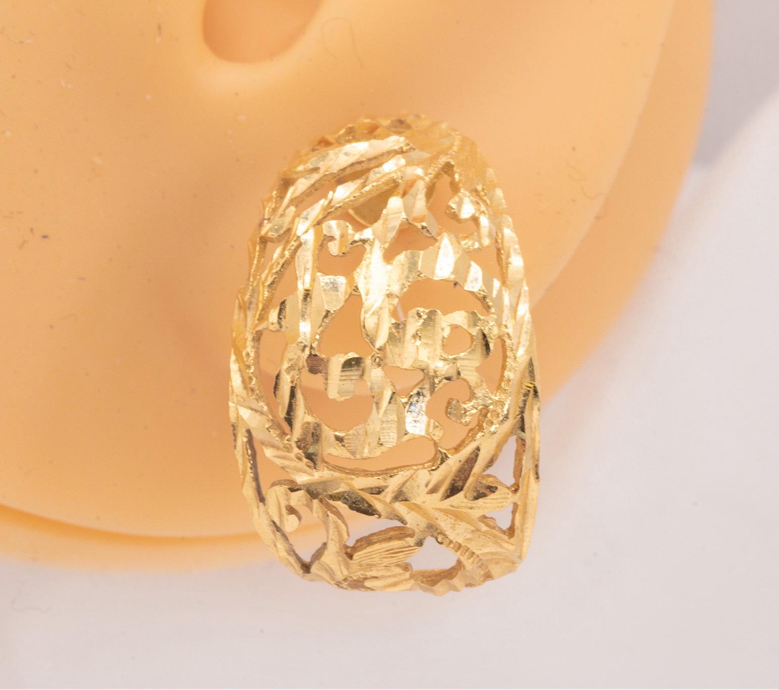 Vintage 14k Gelbgold Texturierte J-Creolen-Ohrringe 1
