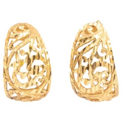 Vintage 14k Gelbgold Texturierte J-Creolen-Ohrringe