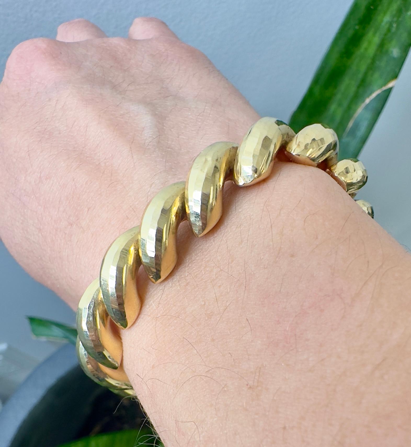 Vintage 14k Yellow Gold Textured San Marco Bracelet For Sale 1