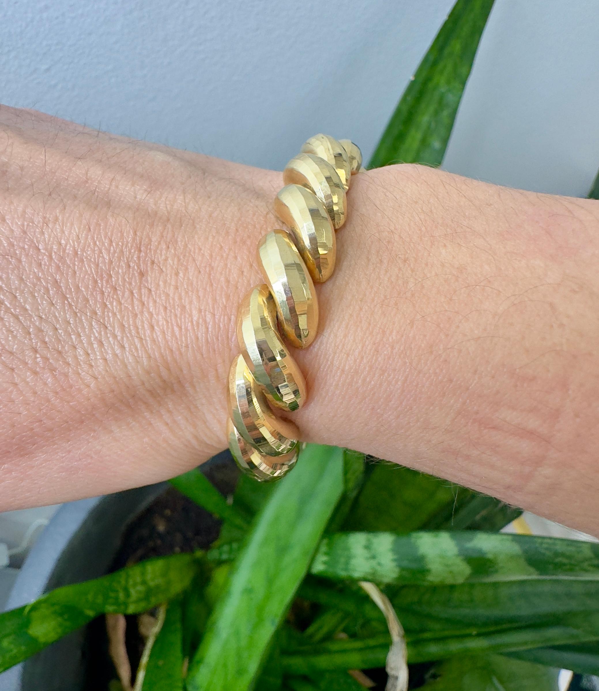 Vintage 14k Yellow Gold Textured San Marco Bracelet For Sale 2
