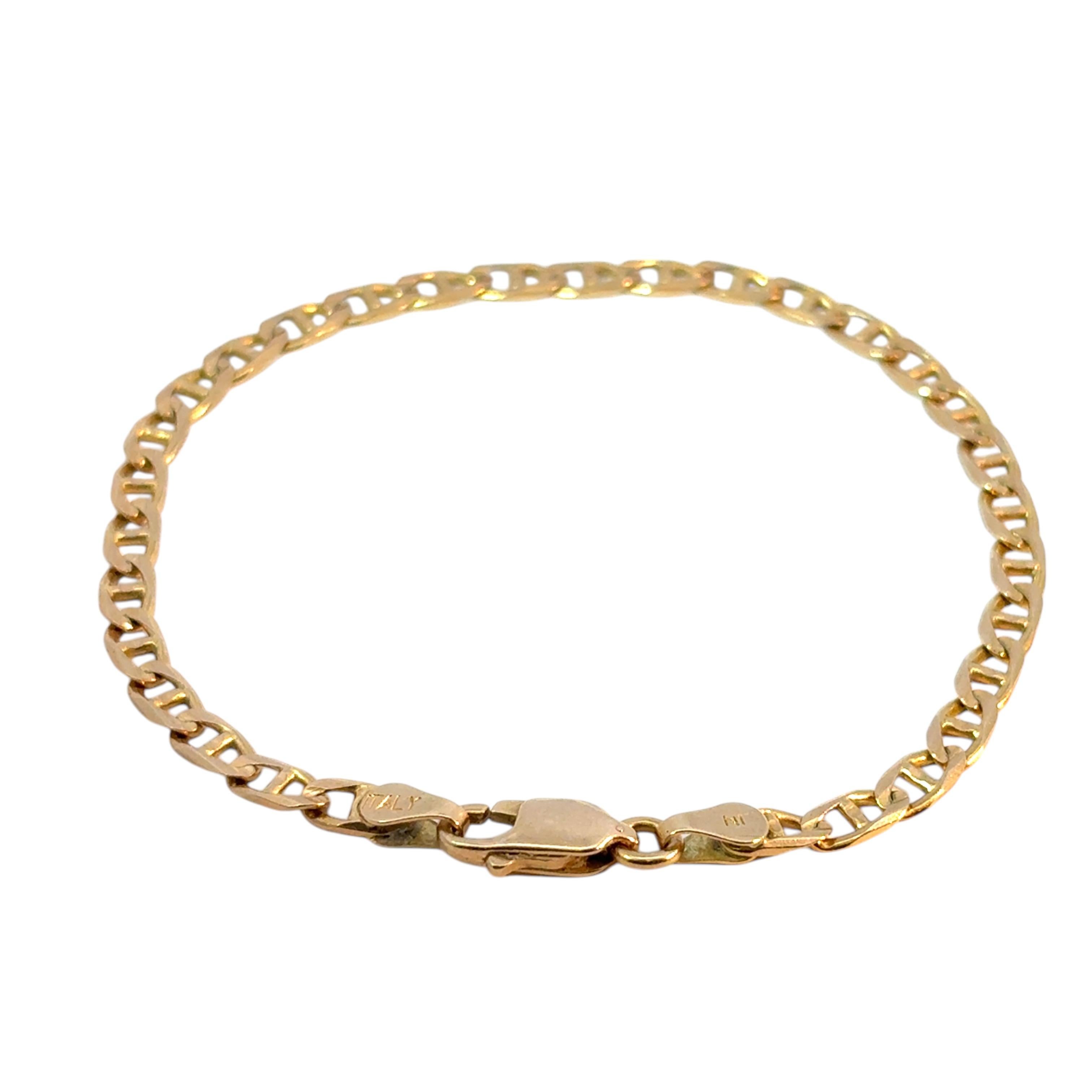 Vintage 14k Yellow Gold Thin Chain Link Bracelet For Sale 2