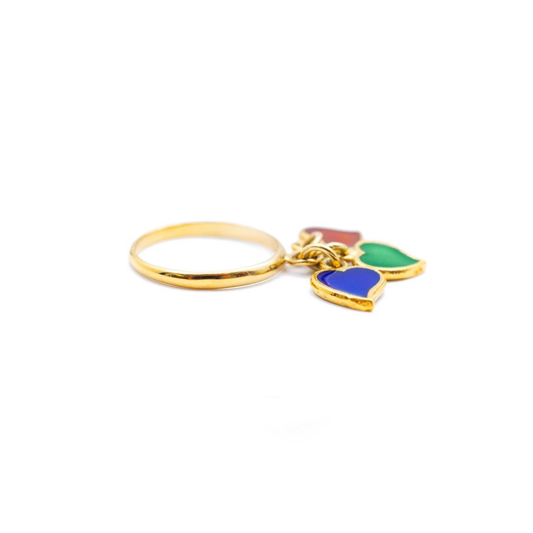 14 Karat Gelbgold Drei Herz Emaille Charms Rosay Band im Zustand „Hervorragend“ in Houston, TX