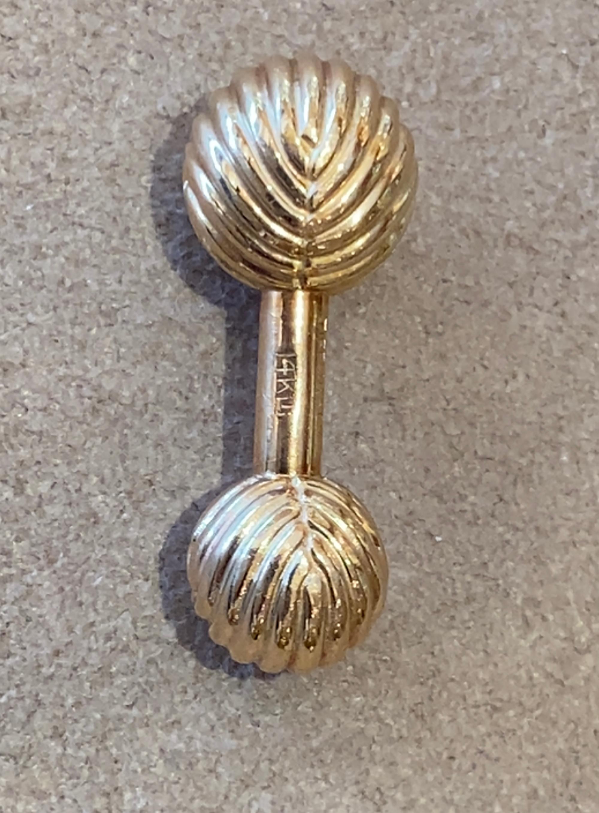 Vintage 14 Karat Yellow Gold Tiffany Barbell Cufflinks In Excellent Condition For Sale In Chappaqua, NY