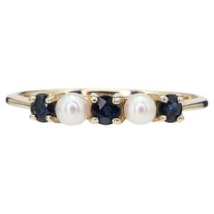 Vintage 14k Yellow Gold Tiffany & Co. Blue Sapphire Pearl Ring 1.7g i14726