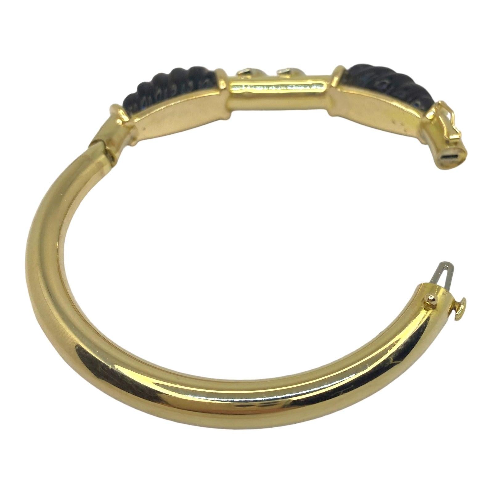 Women's Vintage 14K Yellow Gold Tiger's Eye and Diamond Bangle Bracelet