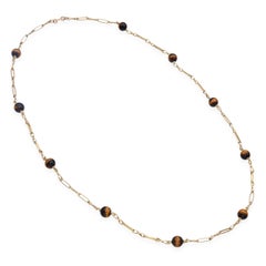 Vintage 14k Yellow Gold Tiger's Eye Station Necklace
