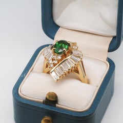 Vintage 14K Yellow Gold Tsavorite and Diamond Ring with GIA Report