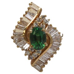 Vintage 14K Yellow Gold Tsavorite and Diamond Ring with GIA Report