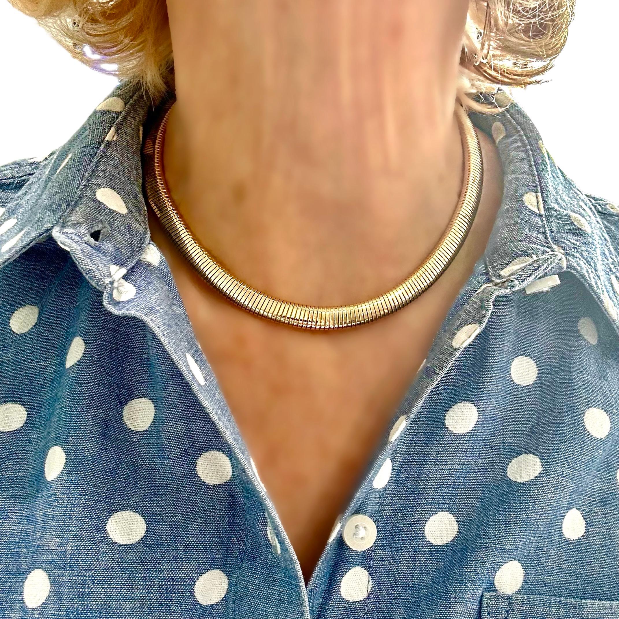 Vintage 14K Yellow Gold Tubogas Choker Necklace 5/16 inch Wide 5