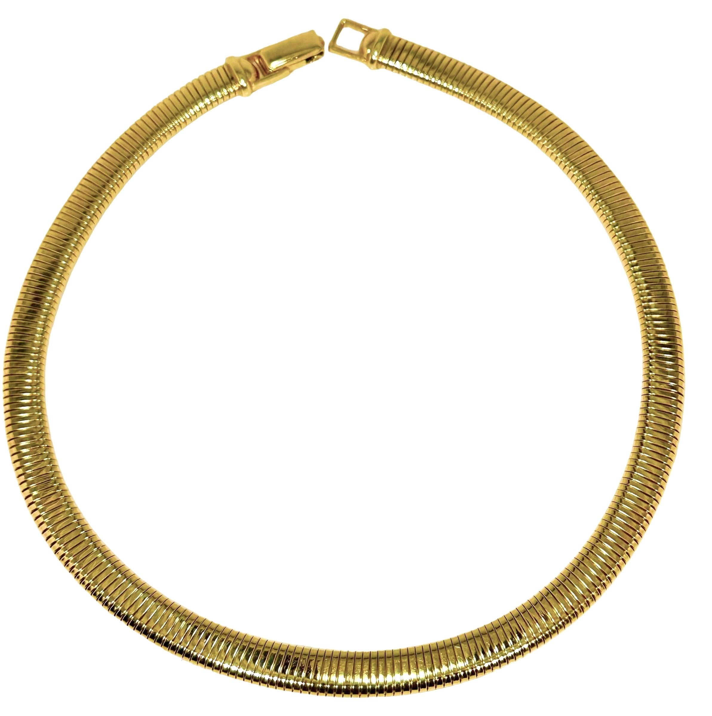 Modern Vintage 14K Yellow Gold Tubogas Choker Necklace 5/16 inch Wide