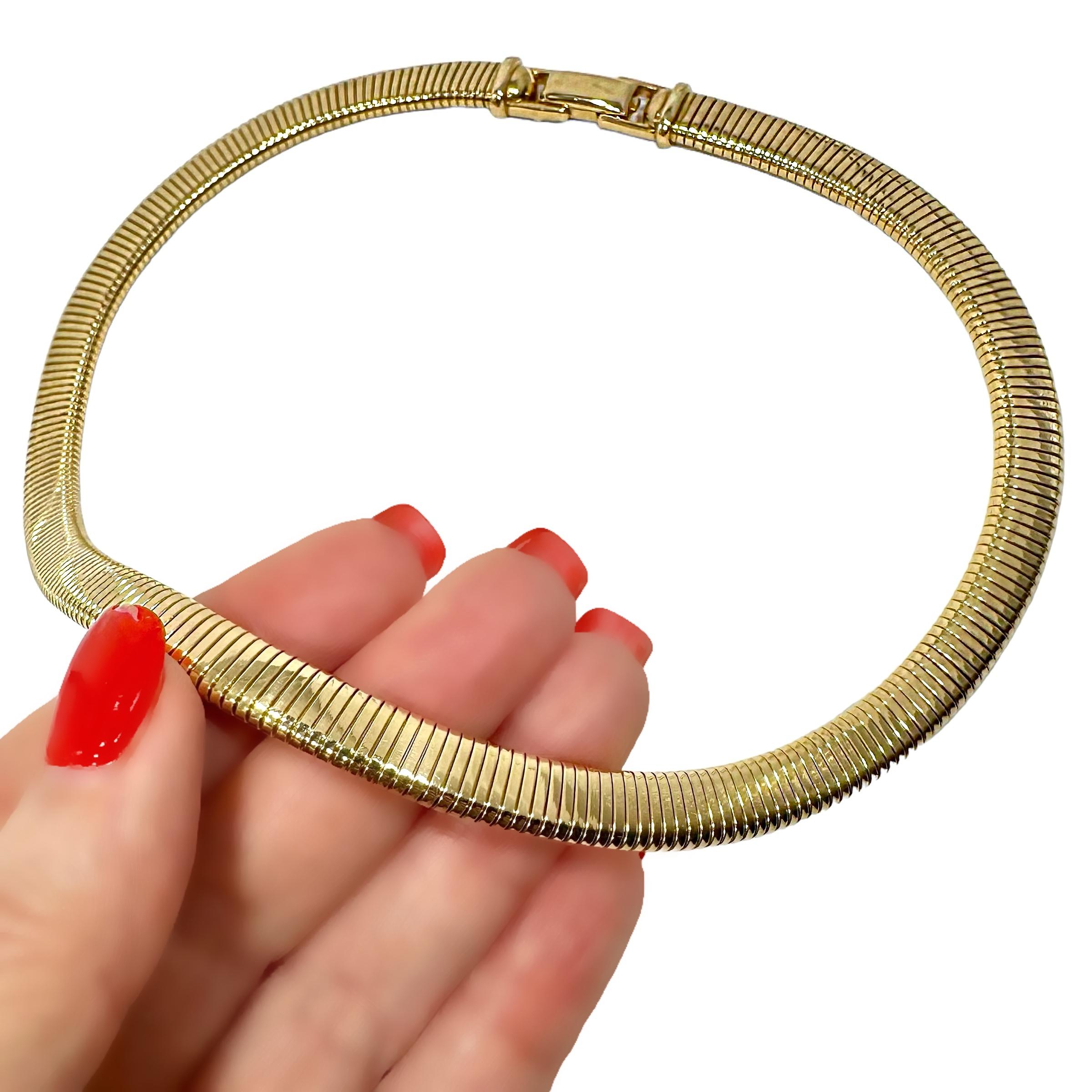 Vintage 14K Yellow Gold Tubogas Choker Necklace 5/16 inch Wide 4