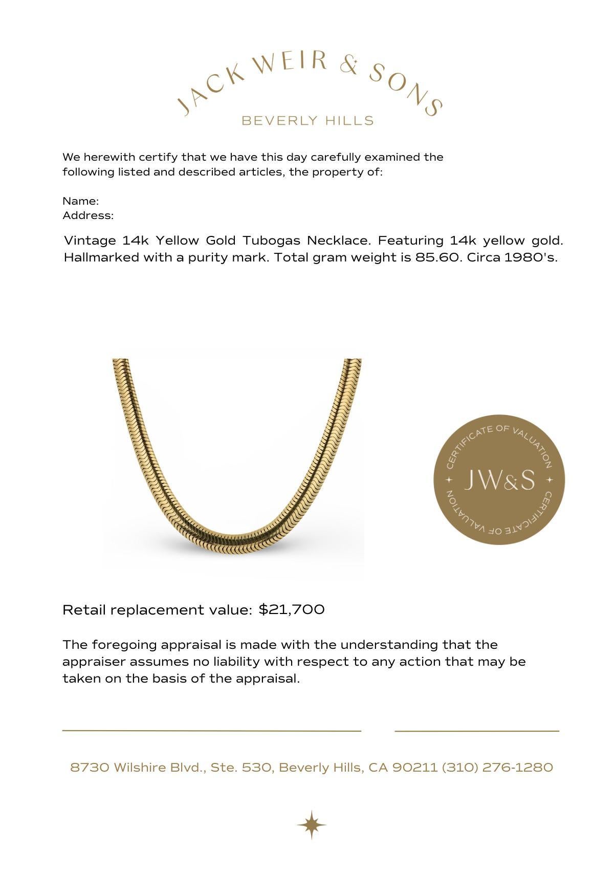 Vintage 14k yellow gold tubogas necklace im Angebot 2