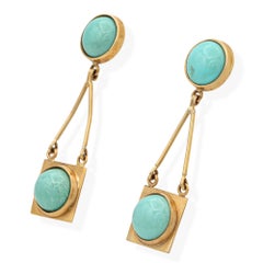Vintage 14k Yellow Gold Turquoise Earrings