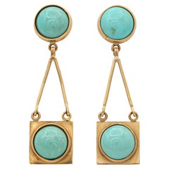 Orecchini vintage in oro giallo 14k con turchese